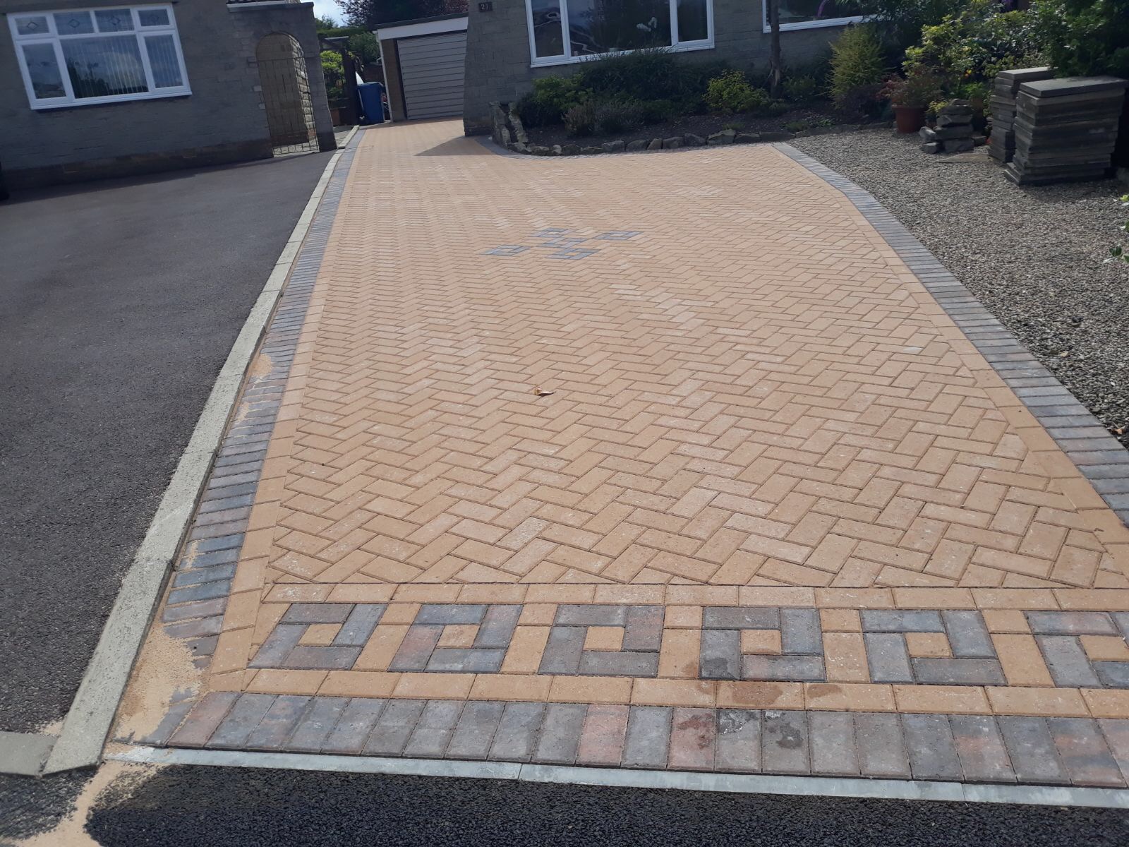 Greek key border driveway design